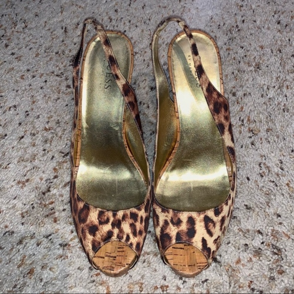 Guess peep tie leopard shoes